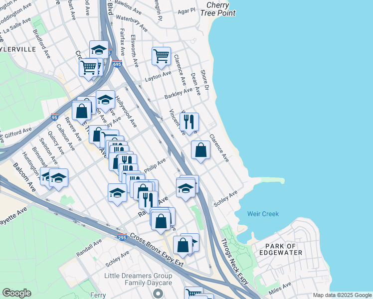 map of restaurants, bars, coffee shops, grocery stores, and more near 757 Vincent Avenue in Bronx