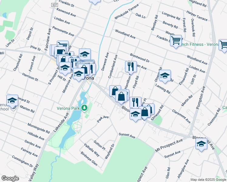 map of restaurants, bars, coffee shops, grocery stores, and more near 300 Claremont Avenue in Verona
