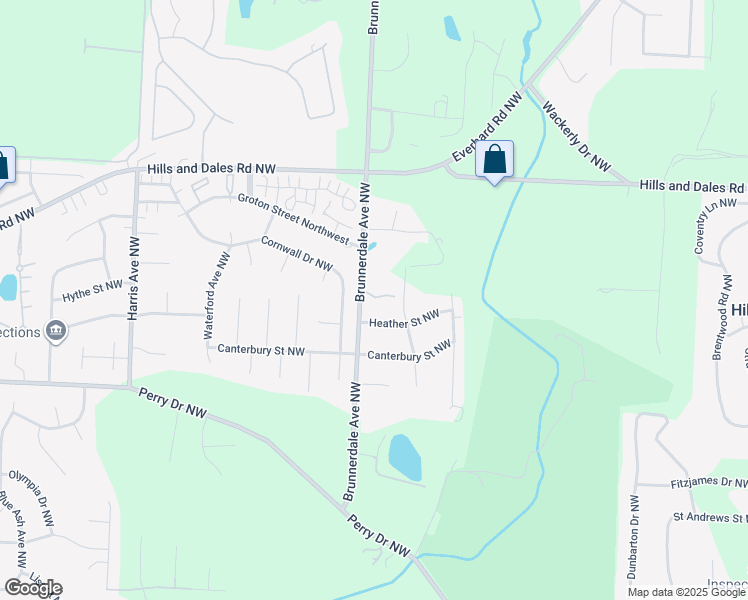 map of restaurants, bars, coffee shops, grocery stores, and more near 3350 Brunnerdale Avenue Northwest in Canton