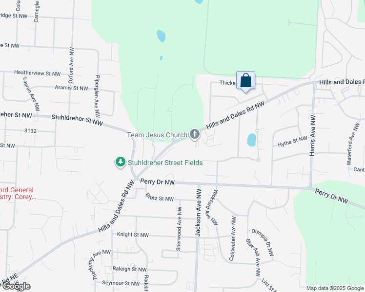 map of restaurants, bars, coffee shops, grocery stores, and more near 7162 Hills and Dales Road Northwest in Massillon