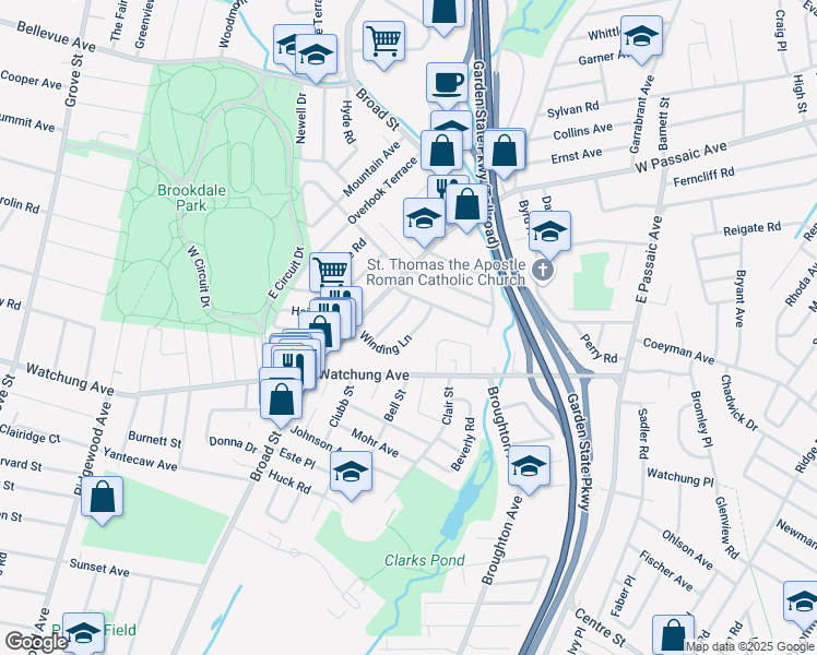 map of restaurants, bars, coffee shops, grocery stores, and more near 60 Winding Lane in Bloomfield