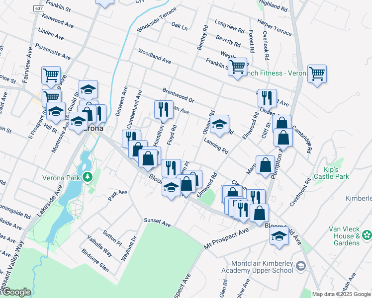 map of restaurants, bars, coffee shops, grocery stores, and more near 212 Claremont Avenue in Verona