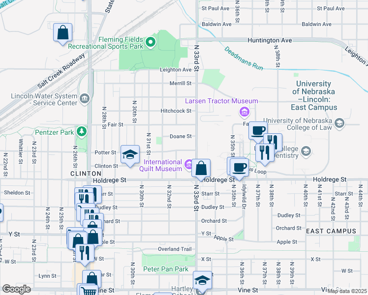 map of restaurants, bars, coffee shops, grocery stores, and more near 3264 Potter Street in Lincoln