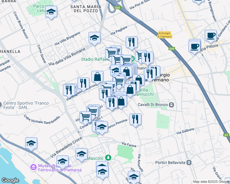 map of restaurants, bars, coffee shops, grocery stores, and more near 7 Via Mario Zinno in San Giorgio A Cremano
