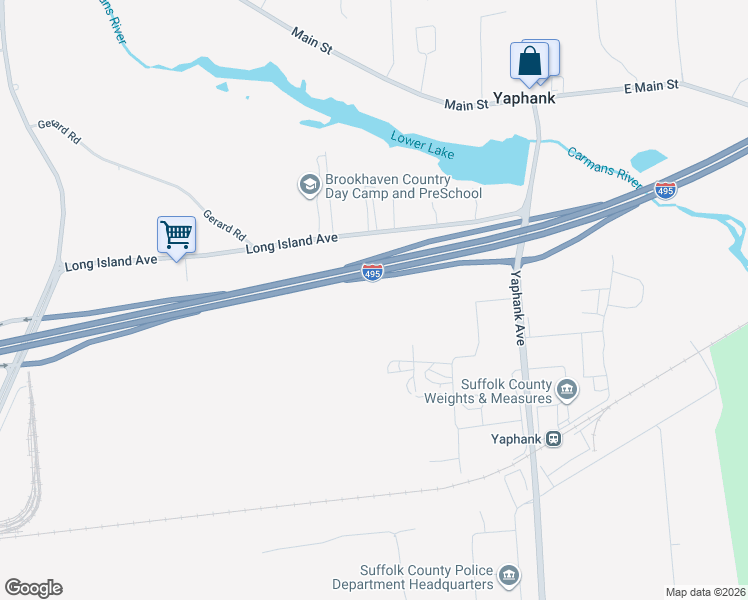map of restaurants, bars, coffee shops, grocery stores, and more near Yaphank Avenue in Yaphank