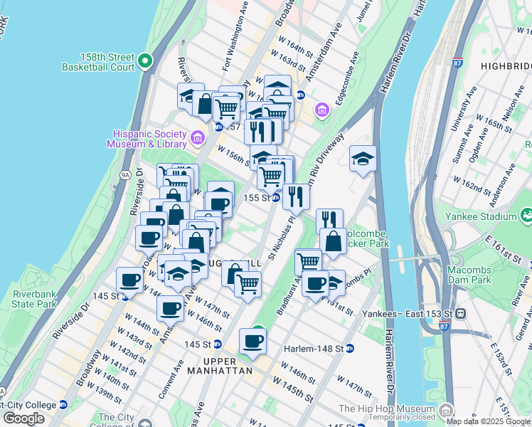 map of restaurants, bars, coffee shops, grocery stores, and more near in New York