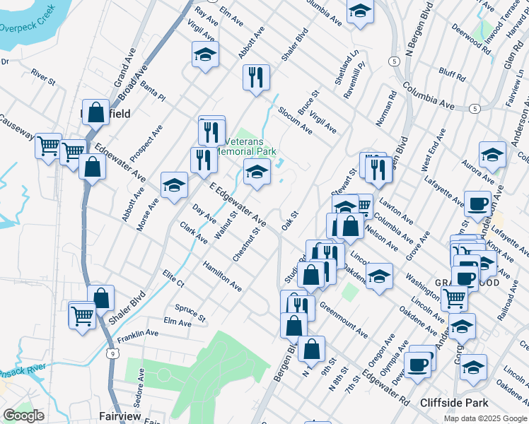 map of restaurants, bars, coffee shops, grocery stores, and more near 505 Chestnut Street in Ridgefield