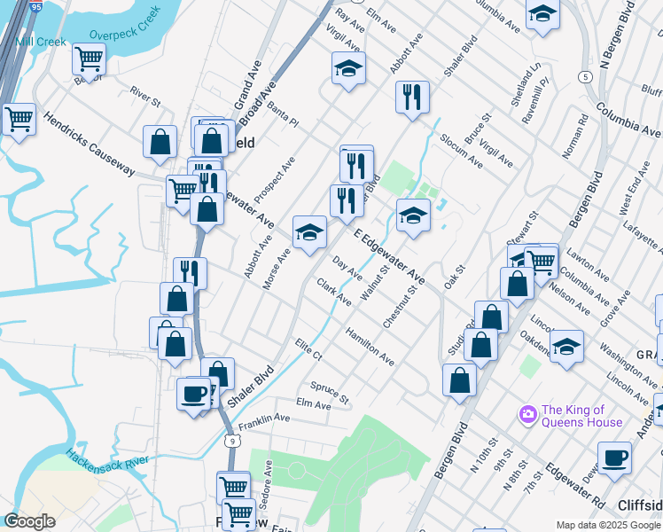 map of restaurants, bars, coffee shops, grocery stores, and more near 452 Shaler Boulevard in Ridgefield