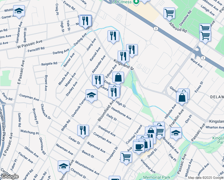 map of restaurants, bars, coffee shops, grocery stores, and more near 14 Laura Avenue in Nutley
