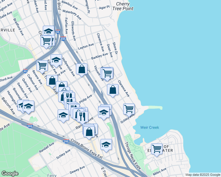 map of restaurants, bars, coffee shops, grocery stores, and more near 757 Vincent Avenue in Bronx