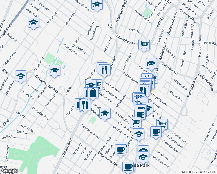map of restaurants, bars, coffee shops, grocery stores, and more near 473 Columbia Avenue in Cliffside Park