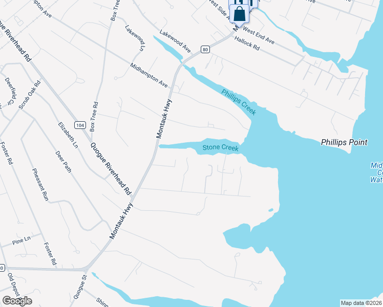 map of restaurants, bars, coffee shops, grocery stores, and more near 11 Bay Road in Westhampton Beach