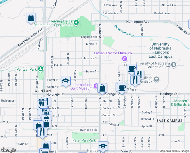 map of restaurants, bars, coffee shops, grocery stores, and more near 3274 Potter Street in Lincoln