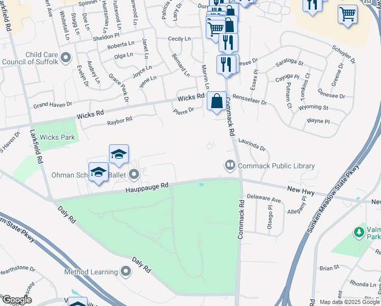 map of restaurants, bars, coffee shops, grocery stores, and more near 50 Hauppauge Road in Commack