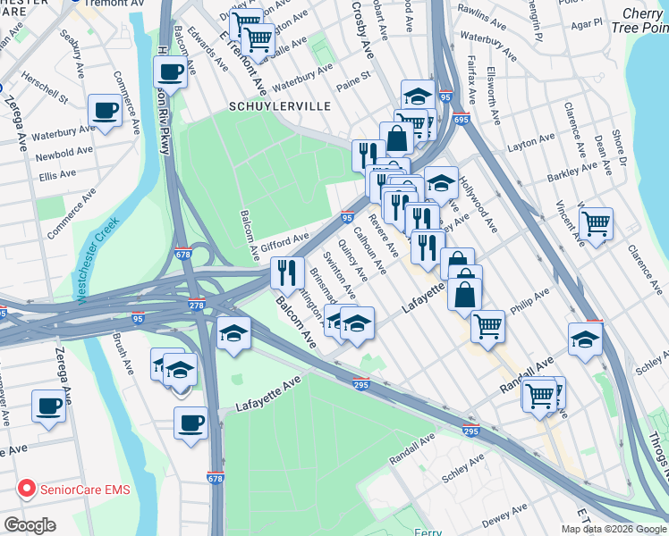 map of restaurants, bars, coffee shops, grocery stores, and more near 1018 Swinton Avenue in The Bronx