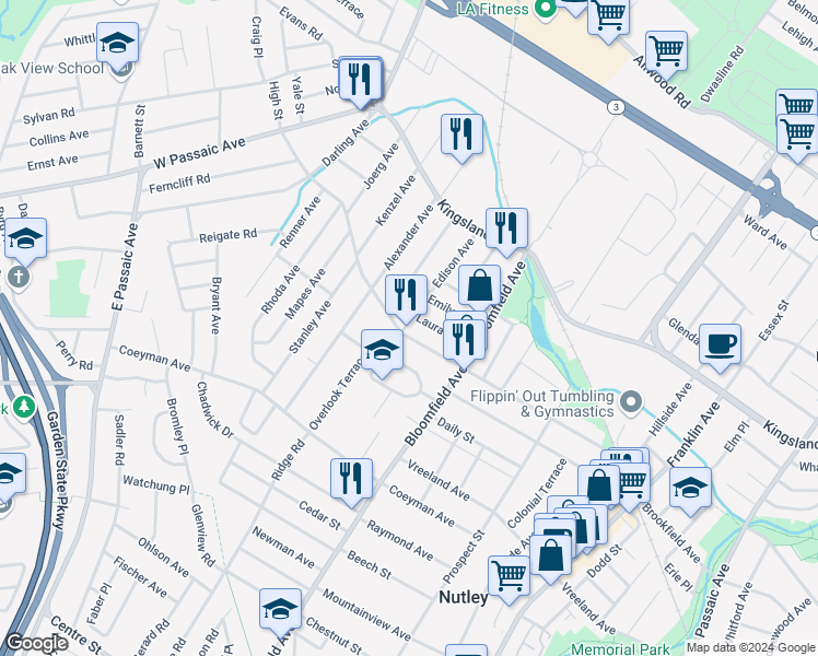 map of restaurants, bars, coffee shops, grocery stores, and more near 236 High Street in Nutley