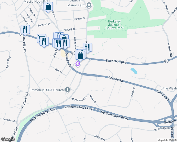 map of restaurants, bars, coffee shops, grocery stores, and more near 684 Old Country Road in Dix Hills
