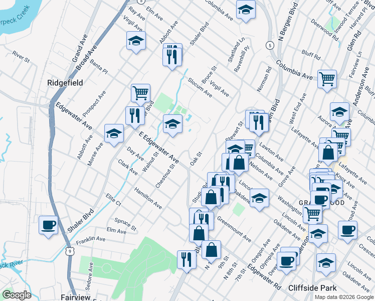 map of restaurants, bars, coffee shops, grocery stores, and more near 649 Oakdene Avenue in Ridgefield