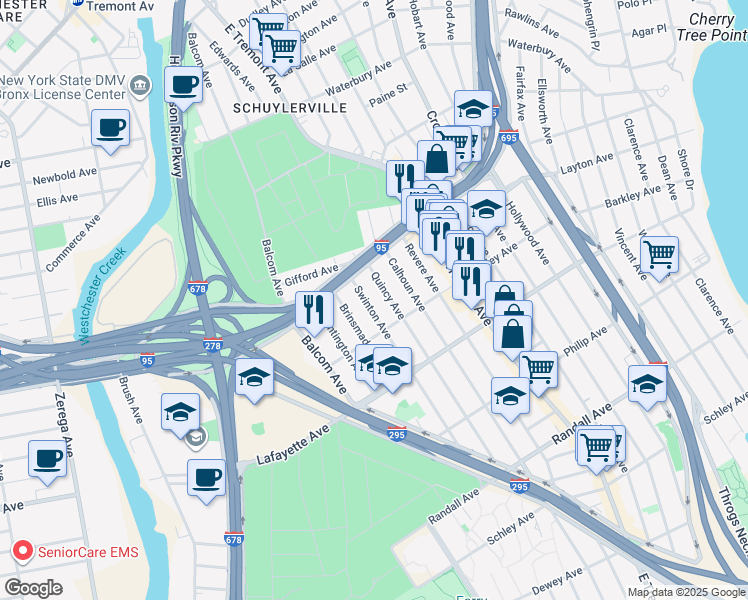 map of restaurants, bars, coffee shops, grocery stores, and more near 1018 Swinton Avenue in The Bronx