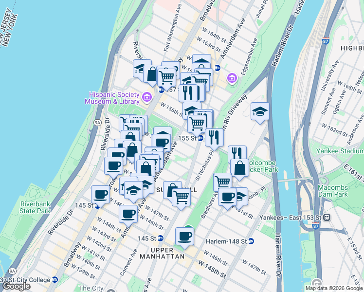 map of restaurants, bars, coffee shops, grocery stores, and more near in New York