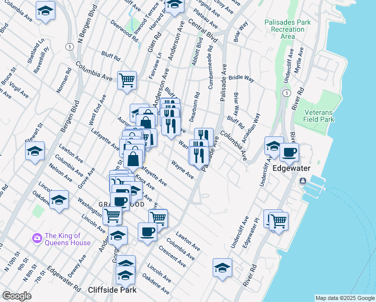 map of restaurants, bars, coffee shops, grocery stores, and more near 31 Marion Avenue in Cliffside Park