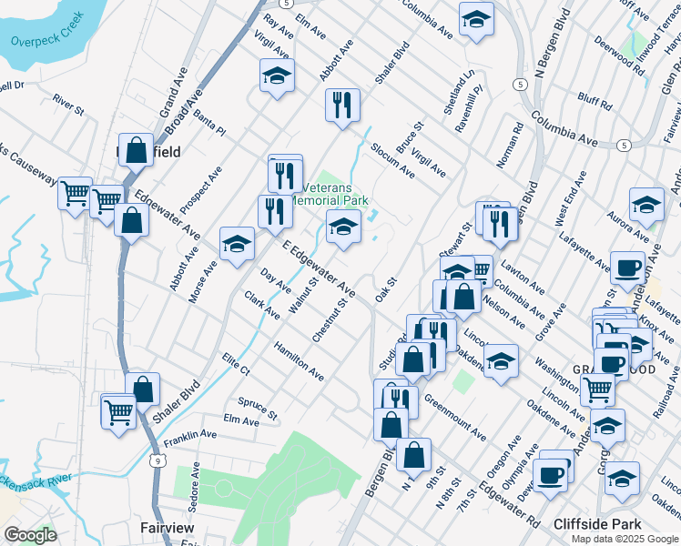 map of restaurants, bars, coffee shops, grocery stores, and more near 505 Chestnut Street in Ridgefield