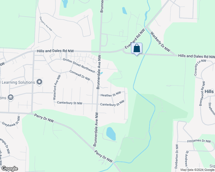 map of restaurants, bars, coffee shops, grocery stores, and more near 3350 Brunnerdale Avenue Northwest in Canton