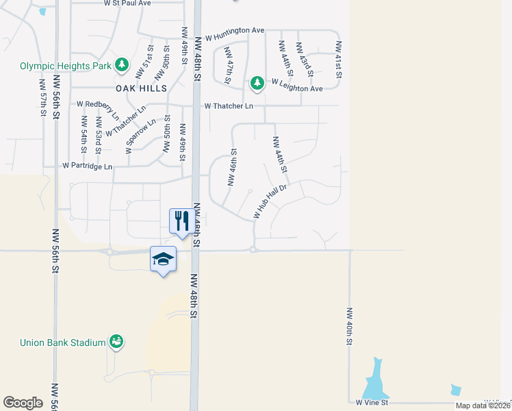 map of restaurants, bars, coffee shops, grocery stores, and more near 1633 Northwest 45th Street in Lincoln