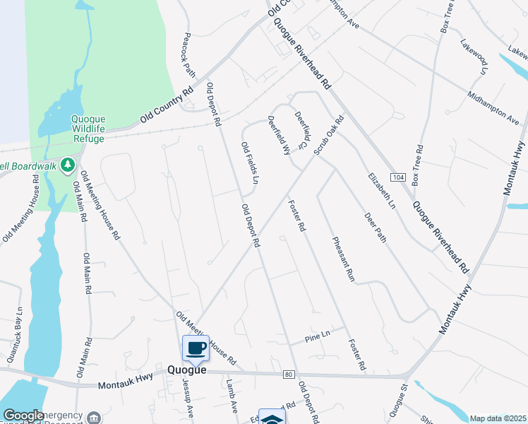 map of restaurants, bars, coffee shops, grocery stores, and more near 36 Old Depot Road in Quogue