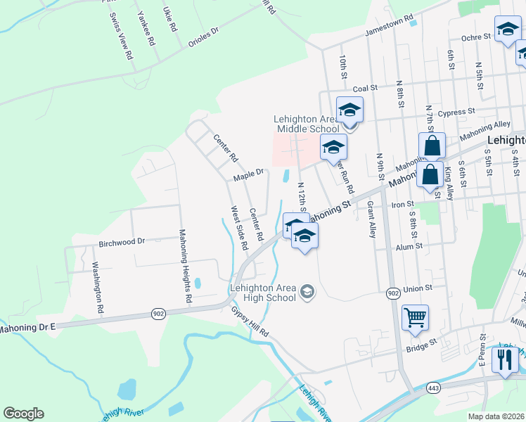 map of restaurants, bars, coffee shops, grocery stores, and more near 10 Willard Street in Lehighton
