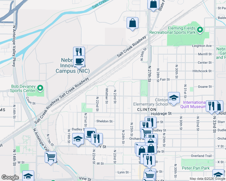 map of restaurants, bars, coffee shops, grocery stores, and more near 2284 Potter Street in Lincoln