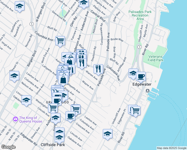 map of restaurants, bars, coffee shops, grocery stores, and more near 31 Marion Avenue in Cliffside Park