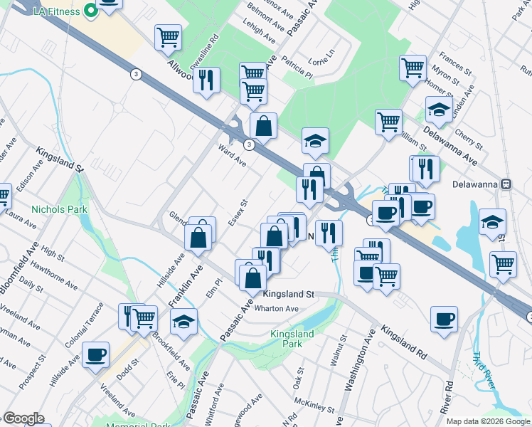 map of restaurants, bars, coffee shops, grocery stores, and more near 20 Paterson Avenue in Clifton