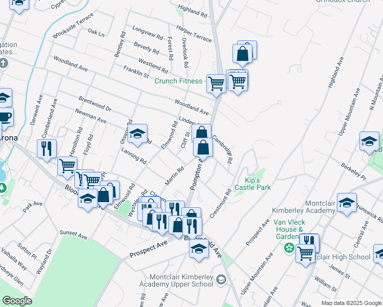 map of restaurants, bars, coffee shops, grocery stores, and more near 47 Martin Road in Verona