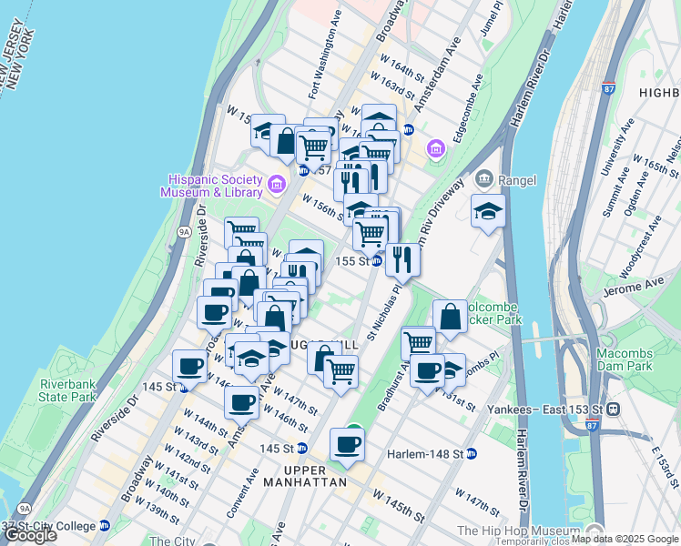 map of restaurants, bars, coffee shops, grocery stores, and more near in New York