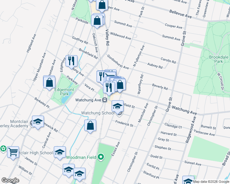 map of restaurants, bars, coffee shops, grocery stores, and more near 324 North Fullerton Avenue in Montclair