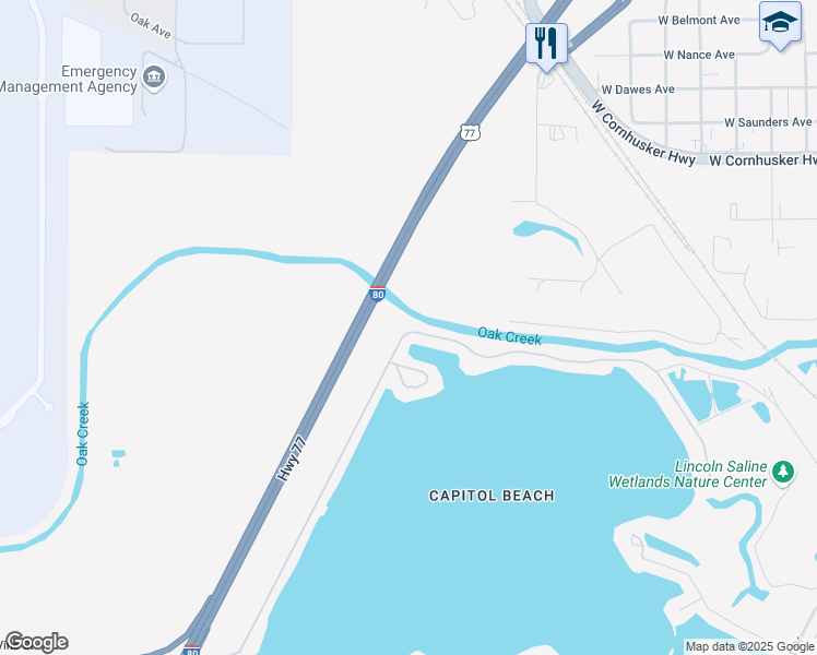 map of restaurants, bars, coffee shops, grocery stores, and more near 661 West Lakeshore Drive in Lincoln