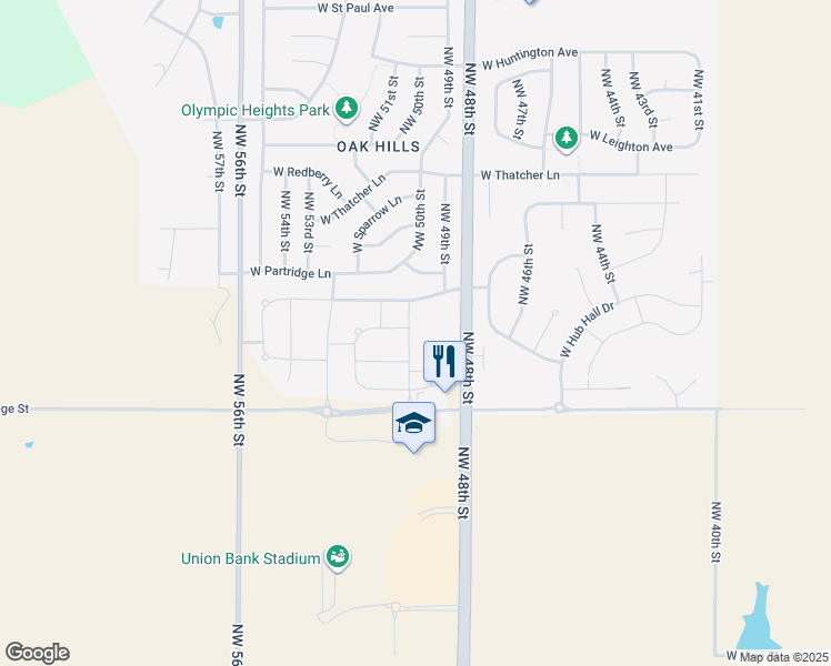 map of restaurants, bars, coffee shops, grocery stores, and more near 1664 Northwest 50th Street in Lincoln