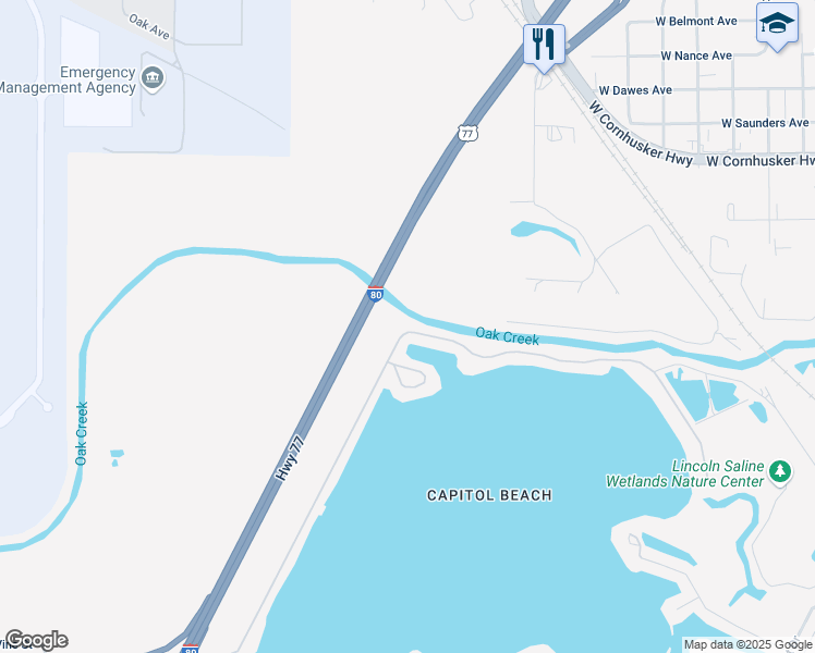 map of restaurants, bars, coffee shops, grocery stores, and more near 663 West Lakeshore Drive in Lincoln