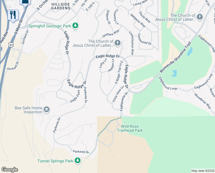 map of restaurants, bars, coffee shops, grocery stores, and more near 593 Hidden Circle in North Salt Lake