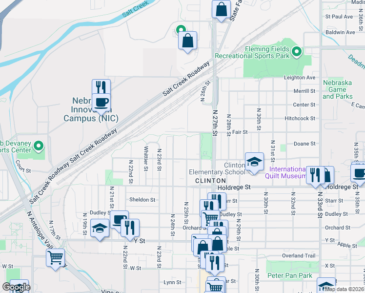 map of restaurants, bars, coffee shops, grocery stores, and more near 1700 North 24th Street in Lincoln