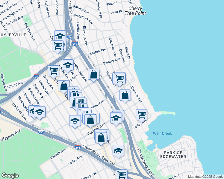 map of restaurants, bars, coffee shops, grocery stores, and more near 803 Throgs Neck Expressway in Bronx