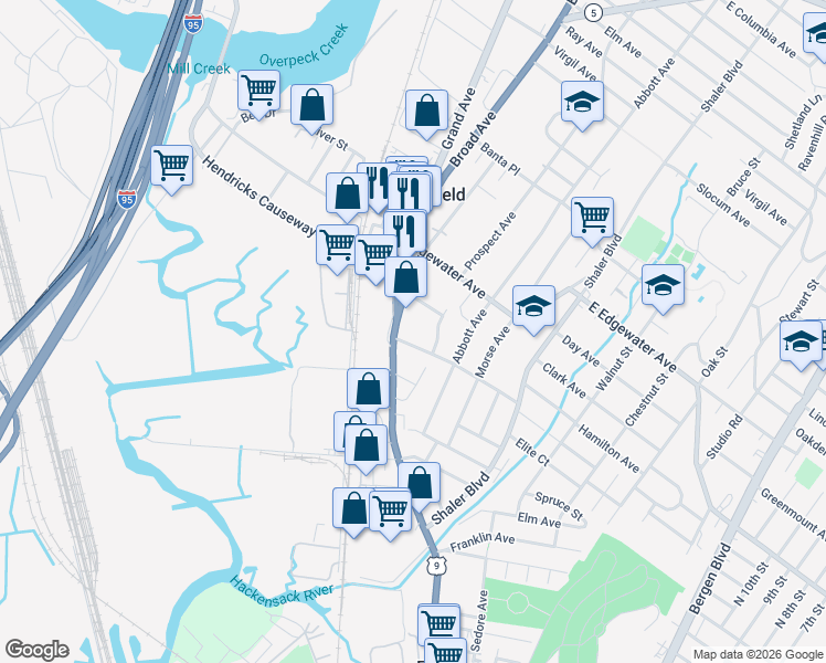 map of restaurants, bars, coffee shops, grocery stores, and more near 462 Broad Avenue in Ridgefield