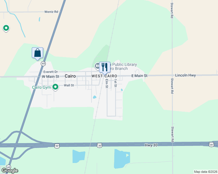 map of restaurants, bars, coffee shops, grocery stores, and more near 101 Elm Street in Cairo