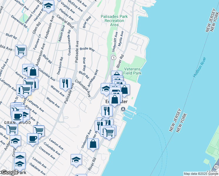 map of restaurants, bars, coffee shops, grocery stores, and more near 550 Undercliff Avenue in Edgewater