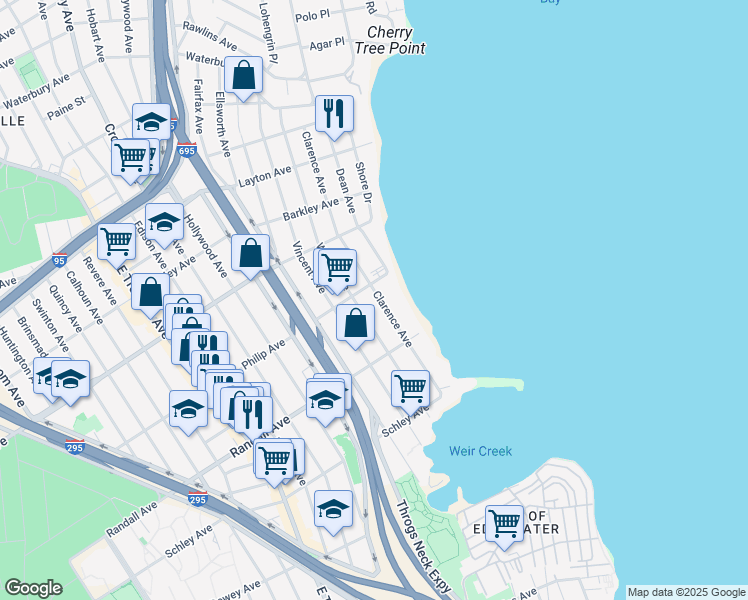 map of restaurants, bars, coffee shops, grocery stores, and more near 3251 Philip Avenue in Bronx