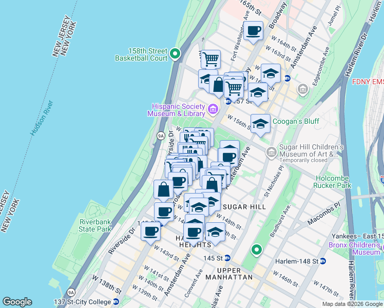 map of restaurants, bars, coffee shops, grocery stores, and more near 3671 Broadway in New York