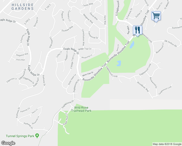 map of restaurants, bars, coffee shops, grocery stores, and more near Mont Clair Drive in North Salt Lake
