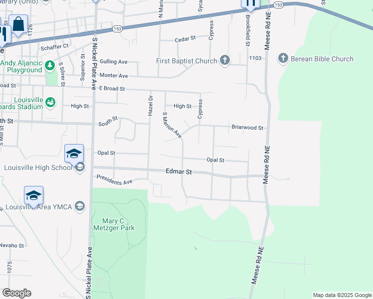 map of restaurants, bars, coffee shops, grocery stores, and more near 1080 South Marion Avenue in Louisville