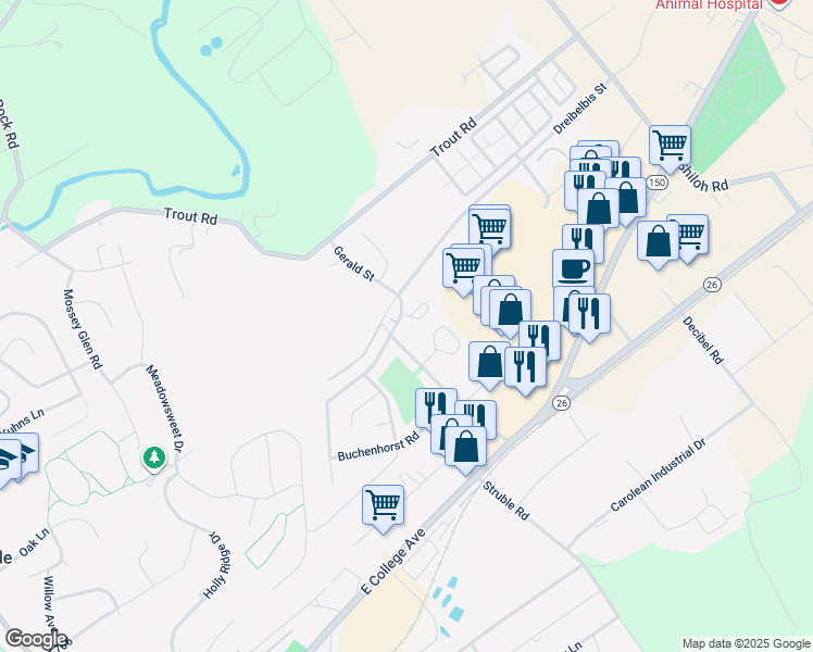 map of restaurants, bars, coffee shops, grocery stores, and more near 400 Gerald Street in State College